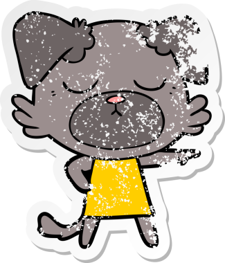 Bir insan tarafından çizilmiş şirin bir köpeğin sıkıntılı çıkartması.