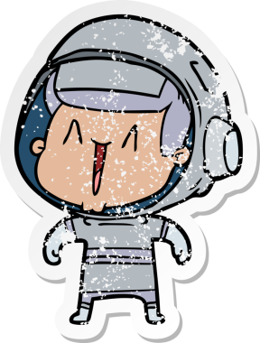 Bir insan tarafından çizilmiş karikatür astronotunun sıkıntılı çıkartması