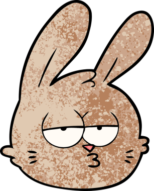 Bir insan tarafından çizilmiş bitkin tavşan yüzü.