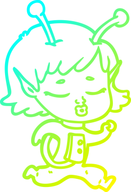 Bir insan tarafından çizilmiş bir uzaylı kız çizgi filmi.