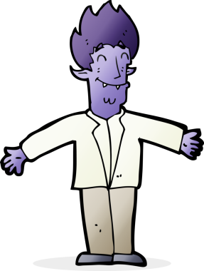 Bir insan tarafından çizilmiş mutlu vampir çizgi filmi.