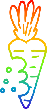 gökkuşağı gradyan çizgi çizimi bir insan tarafından çizilmiş ısırık izleri olan havuç karikatürü