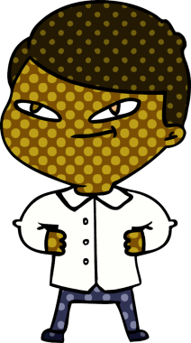 Bir insan tarafından çizilmiş kendine güvenen bir çizgi film.