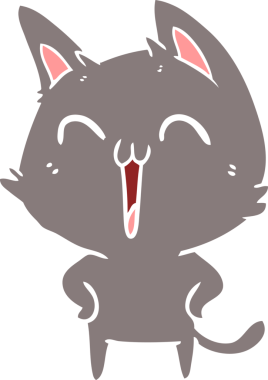 Mutlu düz renkli çizgi film kedisi miyavlıyor bir insan tarafından