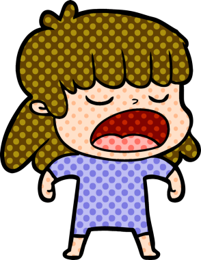 Çizgi filmdeki kadın bir insan tarafından yüksek sesle çizilmiş.