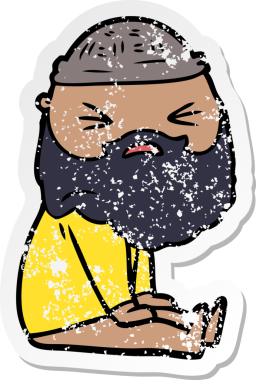 Bir insan tarafından çizilmiş sakallı bir çizgi film karakterinin sıkıntılı çıkartması.