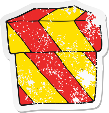 Bir insan tarafından çizilmiş karikatür hediye kutusunun gerilimli yapıştırması.