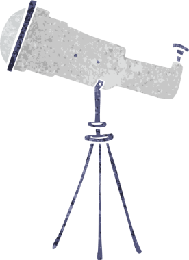 Bir insan tarafından çizilmiş büyük bir teleskobun retro karalaması.