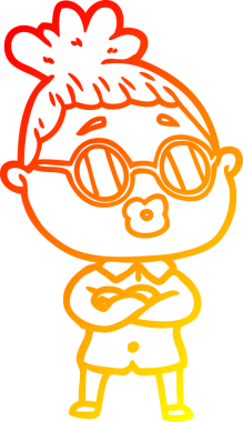 Bir insan tarafından çizilmiş gözlüklü bir karikatür kadın çizimi.