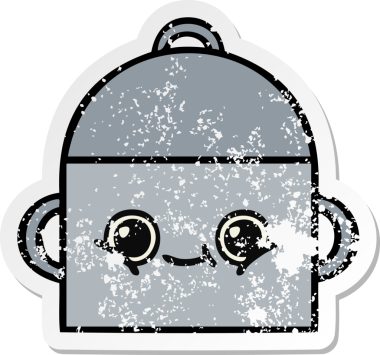 Bir insan tarafından çizilmiş tatlı bir yemek tenceresinin sıkıntılı çıkartması.