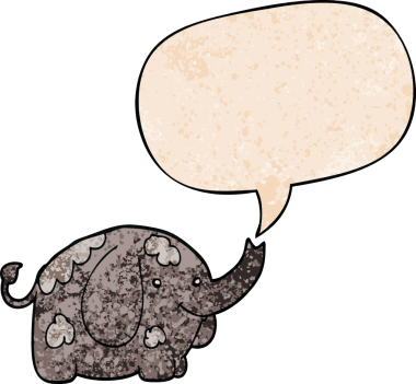 bir insan tarafından çizilmiş eski moda konuşma baloncuklu çizgi film fili.