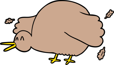 Bir insan tarafından çizilmiş kanat çırpan kivi kuşu çizgi filmi.