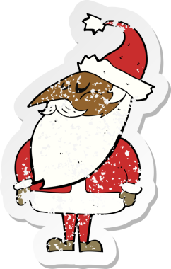 Bir insanın çizdiği Noel Baba çizgi filminin gerilimli retro çıkartması.