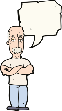 Bir insan tarafından çizilmiş, bıyıklı kızgın bir adam.