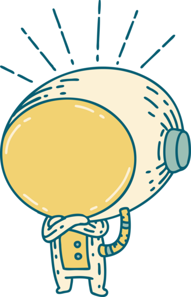 Bir insan tarafından çizilmiş geleneksel dövme stili astronotun çizimi