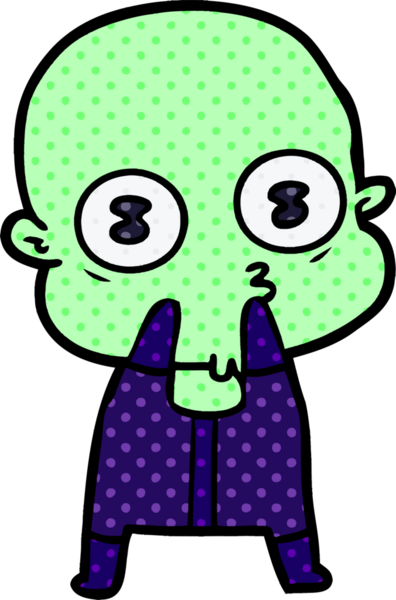 Bir insan tarafından çizilmiş garip kel uzay adamı çizgi filmi.