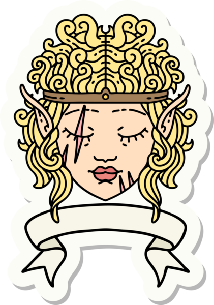 Bir insan tarafından çizilmiş afişi olan barbar bir elf karakterinin çıkartması.