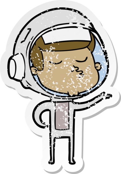 Bir insan tarafından çizilmiş kendinden emin bir astronotun sıkıntılı çıkartması.