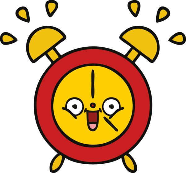 Bir insan tarafından çizilmiş çalar saatin şirin bir karikatürü.