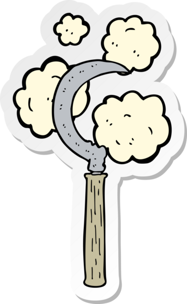 Bir insan tarafından çizilmiş bir orak çizgi film etiketi.