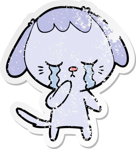 Bir insan tarafından çizilmiş ağlayan bir köpeğin sıkıntılı çıkartması.