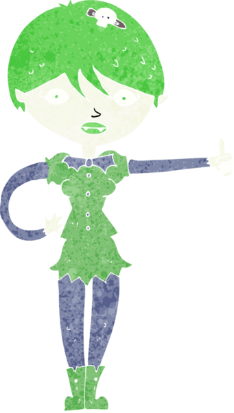 Bir insan tarafından çizilmiş başparmak işareti veren vampir kız.