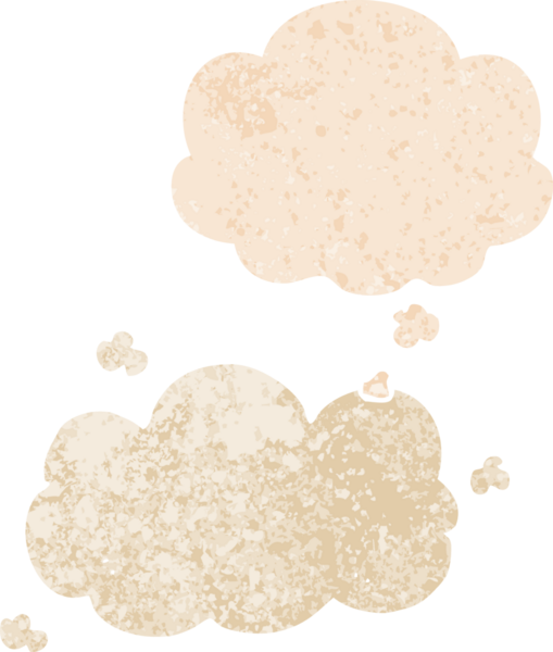 Düşünce baloncuklu karikatür bulutu grunge sıkıntılı retro desen bir insan tarafından çizilmiş