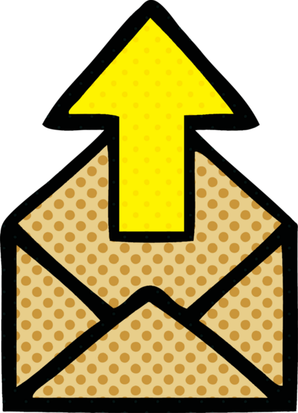 Bir insan tarafından çizilmiş oklu bir zarfın karikatürü.