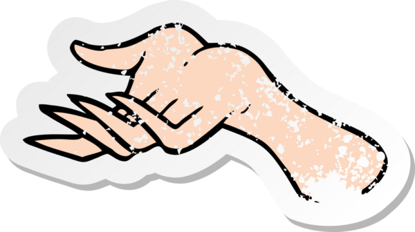 Bir insan tarafından çizilmiş bir karikatür elin gerilmiş çıkartması.