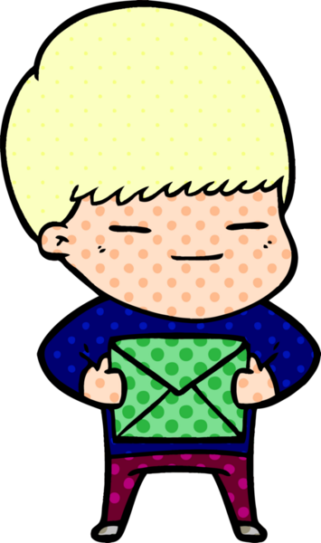 Bir insan tarafından çizilmiş bir hediye taşıyan kendini beğenmiş çocuk.