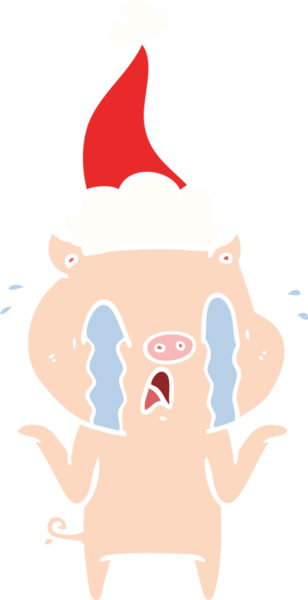 Ağlayan domuz eli bir insanın çizdiği Noel Baba şapkasının düz renk çizimi.