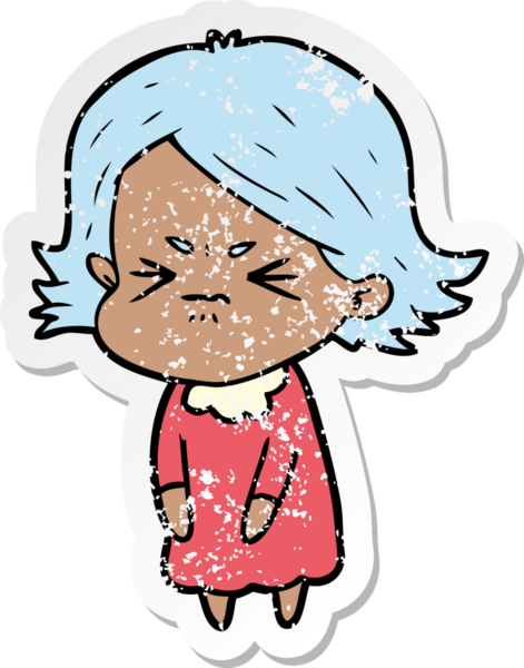 Bir insan tarafından çizilmiş kızgın bir karikatür çıkartması.