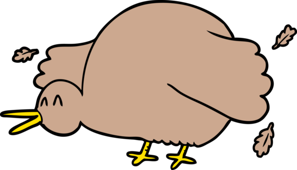 Bir insan tarafından çizilmiş kanat çırpan kivi kuşu çizgi filmi.