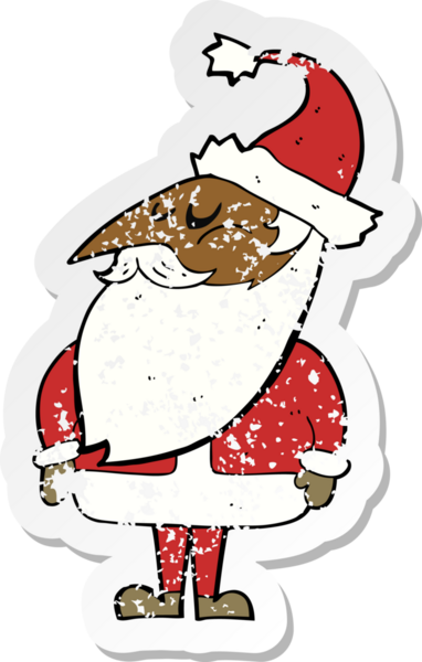 Bir insanın çizdiği Noel Baba çizgi filminin gerilimli retro çıkartması.