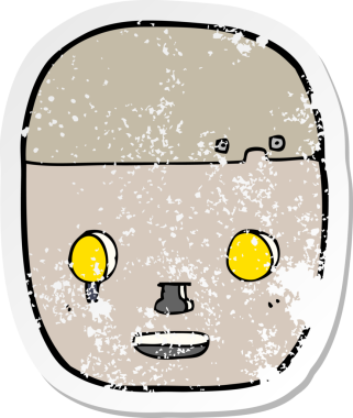 Bir insan tarafından çizilmiş robot kafanın gerilimli retro yapıştırması