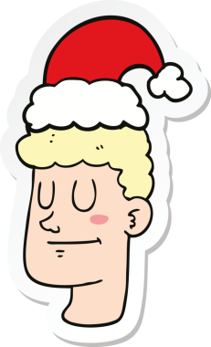 Bir insan tarafından çizilmiş Noel şapkası giyen bir karikatür adamın çıkartması.