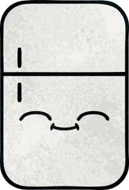 Bir insan tarafından çizilmiş buzdolabının retro grunge desenli karikatürü.