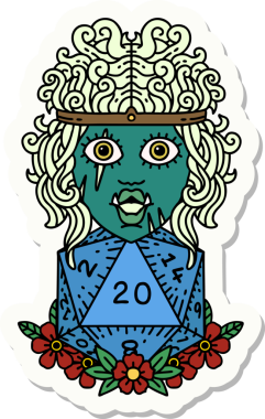 Bir insan tarafından çizilmiş 20 zarlı bir ork barbarının çıkartması.