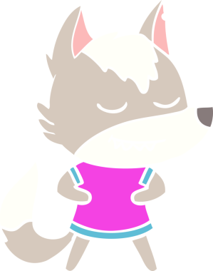 Bir insan tarafından çizilmiş düz renkli çizgi film karakteri kurt kız.