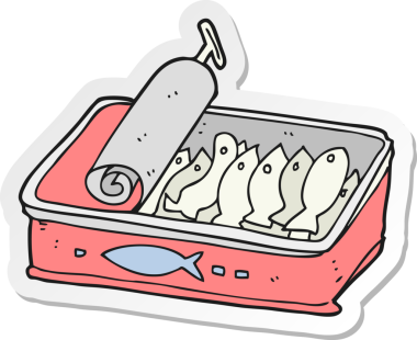 Bir insan tarafından çizilmiş bir kutu sardalya etiketi.