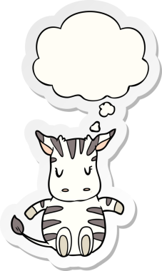 insan tarafından çizilmiş bir çıkartma olarak düşünce baloncuğu olan karikatür zebra.