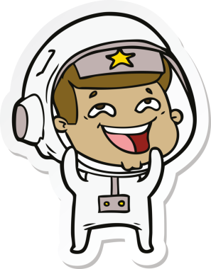 Bir insan tarafından çizilmiş, gülen astronotun çıkartması.