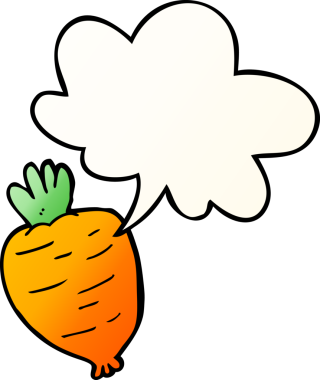 bir insan tarafından çizilmiş düzgün eğimli konuşma baloncuklu karikatür kökü sebzesi