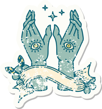 Bir insan tarafından çizilmiş mistik el sancağıyla eski bir etiket.