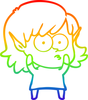 Gökkuşağı gradyan çizgi çizimi bir insan tarafından çizilmiş bir elf kızı