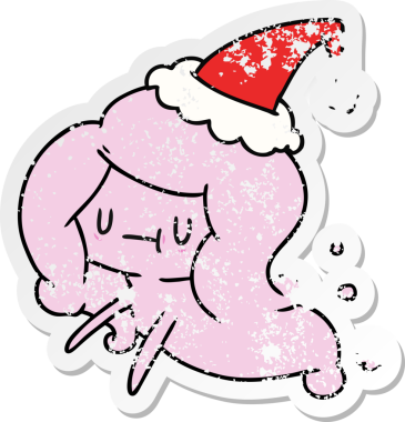 Bir insan tarafından çizilmiş kawai hayaletinin sıkıntılı Noel çıkartması.