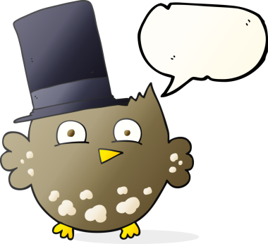 Bir insan tarafından çizilmiş silindir şapkalı küçük baykuş.