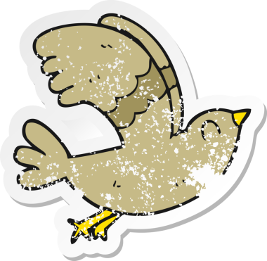 Bir insan tarafından çizilmiş karikatür kuşunun gerilmiş çıkartması.