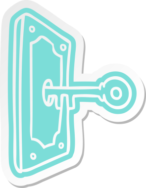 Bir insan tarafından çizilmiş bir kapı kolunun çizgi film etiketi.