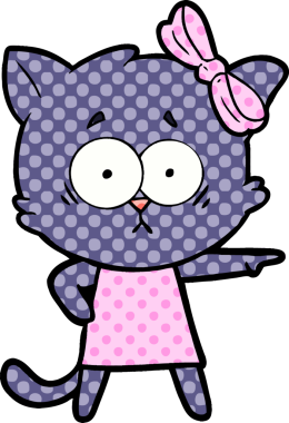 Bir insan tarafından çizilmiş çizgi film kedisi.